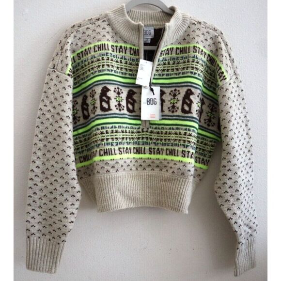 BDG x Urban Outfitters Women's Sz S Neutral/Beige Jesse Half-Zip Sweater - Picture 1 of 10